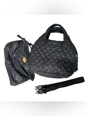 MZ WALLACE Small Sutton Deluxe Black Quilted Nylon Crossbody Tote Bag